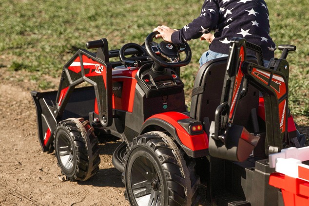 Electric tractor TOP-WORKER 12V with buckets and trailer, Single seat, red, soft PU seat, MP3 Player