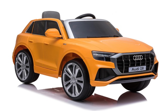 Audi Q8 elektromos kisautó gyerekeknek 12V | Eredeti licenc | Narancssárga | Bőr ülés | Nyitható ajtók | 2 × 25 W motor