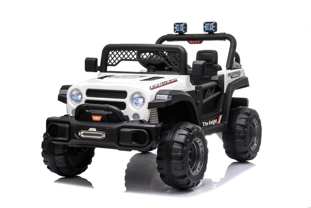 All Ride electric car with rear-wheel drive, white, 12V battery, High chassis, wide seat, Suspension
