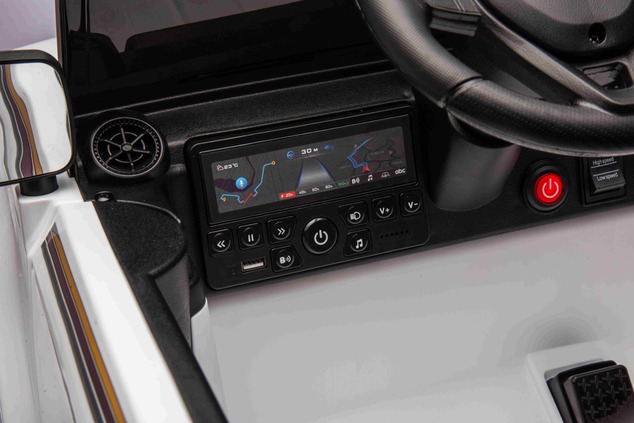 Electric ride-on car Toyota Landcruiser 12V, white, wide single seat, 2.4 GHz remote control, USB / 