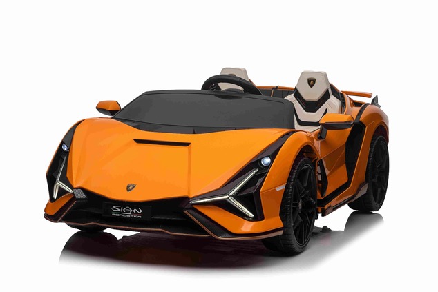 Electric Ride-on car Lamborghini Sian 4X4, orange, 12V, 2.4 GHz remote control, USB / AUX Input, Blu