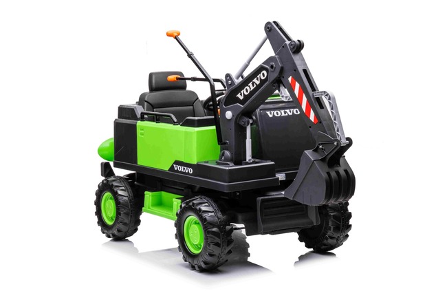 Electric ride-on car Volvo Excavator 12V with front digger ladle, Single seat, green, soft leatheret