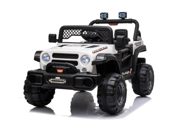 All Ride electric car with rear-wheel drive, white, 12V battery, High chassis, wide seat, Suspension