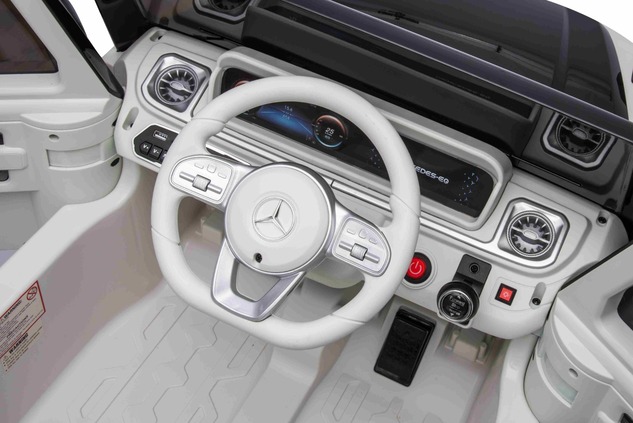 Electric Ride-on car Mercedes-Benz EQG 12V, white, LED underlighted body parts, Functional front and