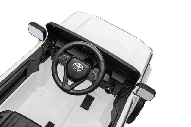 Electric ride-on car Toyota Landcruiser 12V, white, wide single seat, 2.4 GHz remote control, USB / 