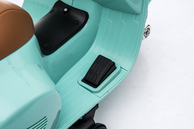 Electric Ride-on Scooter Vespa GTS, teal, with auxiliary wheels, Licensed, Lithium battery, Leather 