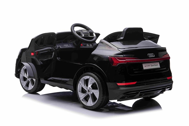 Electric Ride-on car Audi E-tron Sportback 12V, black, wide single seat with three-point seat belt, 