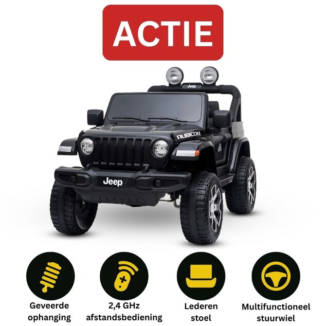 Electric Ride-On JEEP Wrangler, Black, Double Leather Seat, Radio with Bluetooth and USB Input, 4x4 