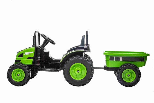 Electric Tractor POWER with trailer, green, Rear wheel drive, 12V battery, Plastic wheels, wide seat
