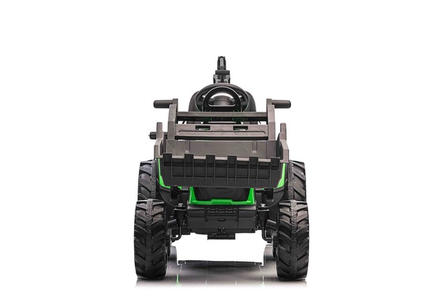 Electric tractor TOP-WORKER 12V with buckets and trailer, Single seat, green, soft PU seat, MP3 Play
