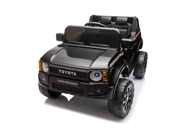 Electric ride-on car Toyota Landcruiser 12V, black, wide single seat, 2.4 GHz remote control, USB / 
