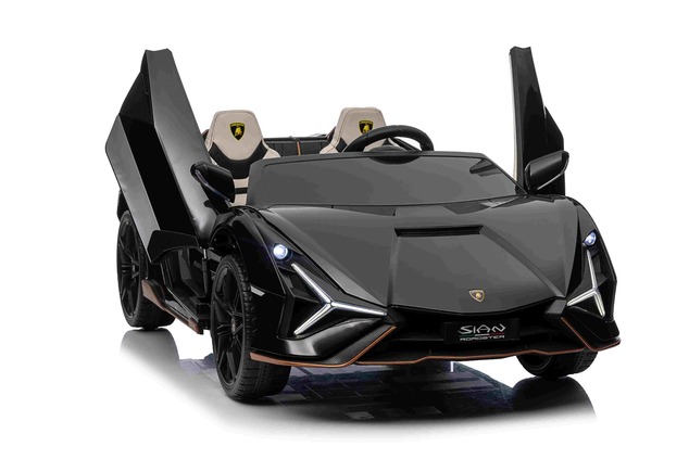 Electric Ride-on car Lamborghini Sian 4X4, black, 12V, 2.4 GHz remote control, USB / AUX Input, Blue
