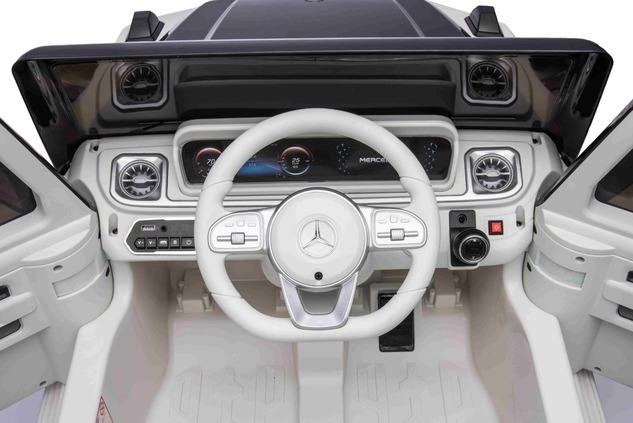 Electric Ride-on car Mercedes-Benz EQG 12V, white, LED underlighted body parts, Functional front and