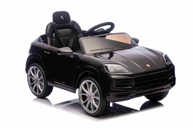 Auto elettrica per bambini Porsche Cayenne 12V con trazione posteriore - con licenza (1 posto), nero