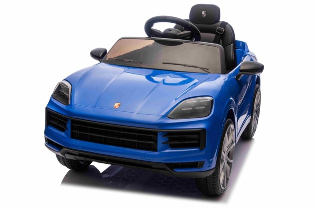 Auto elettrica per bambini Porsche Cayenne 12V con trazione posteriore - con licenza (1 posto), blu,