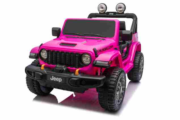 JEEP Wrangler elektrické autíčko pro děti, Růžová, Dvoumístné kožené sedadlo, Rádio s Bluetooth a USB vstupem, 4x4 | D