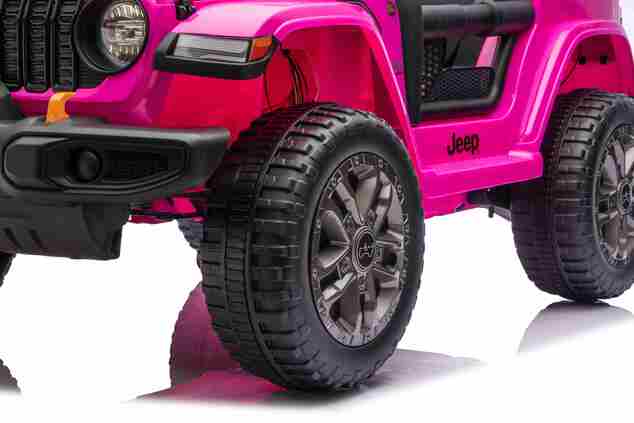 JEEP Wrangler elektrické autíčko pro děti, Růžová, Dvoumístné kožené sedadlo, Rádio s Bluetooth a USB vstupem, 4x4 | D