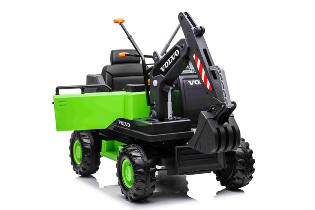 Electric ride-on car Volvo Excavator 12V with front digger ladle, Single seat, green, soft leatheret