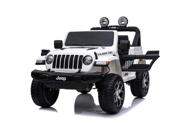 Electric Ride-On JEEP Wrangler, White, Double Leather Seat, Radio with Bluetooth and USB Input, 4x4 