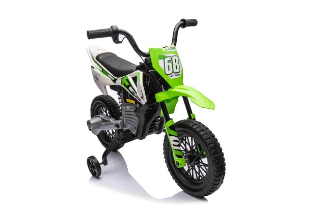 Electric Ride-on MOTOCROSS, Green, 12V battery, EVA soft wheels, Leather seat, 2 x 25W Engine, Suspe