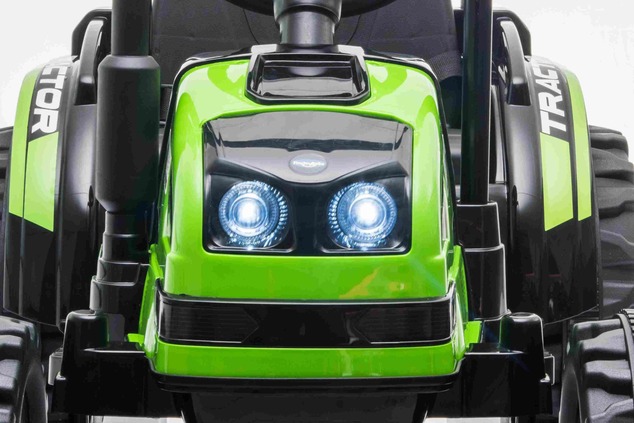 Electric Tractor POWER with trailer, green, Rear wheel drive, 12V battery, Plastic wheels, wide seat