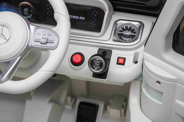 Electric Ride-on car Mercedes-Benz EQG 12V, white, LED underlighted body parts, Functional front and
