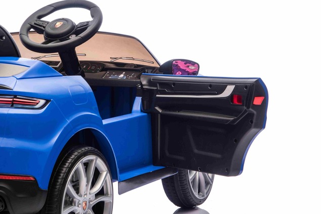 Auto elettrica per bambini Porsche Cayenne 12V con trazione posteriore - con licenza (1 posto), blu,
