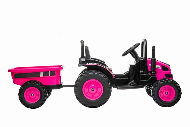 Electric Tractor POWER with trailer, pink, Rear wheel drive, 12V battery, Plastic wheels, wide seat,
