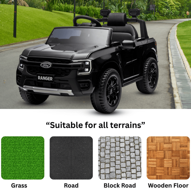 Electric Ride-on car FORD 707 12V, black, Leather seat, 2.4 GHz remote control, Bluetooth / USB Inpu