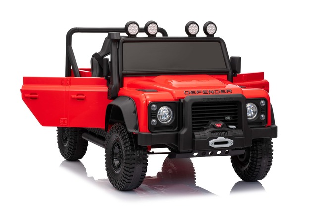 Electric Ride-on car Land Rover Defender 110 SVX 12V, red, 4X4 drive, LED lights, front and rear whe