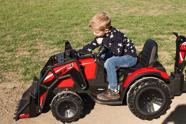 Electric tractor TOP-WORKER 12V with buckets and trailer, Single seat, green, soft PU seat, MP3 Play