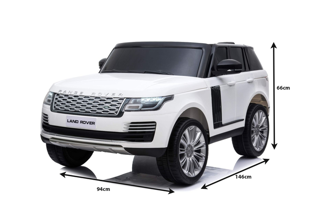 Electric Ride-On Range Rover, White, Double Leather Seat, LCD Display with USB Input, 4x4 Drive, 2x