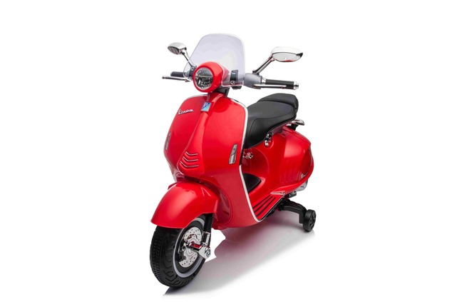 Electric ride-on Scooter Vespa 946 with reverse gear, red, Licensed, auxiliary wheels, Lithium batt