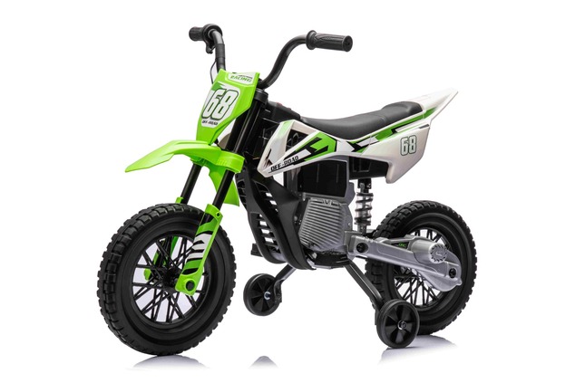 Electric Ride-on MOTOCROSS, Green, 12V battery, EVA soft wheels, Leather seat, 2 x 25W Engine, Suspe