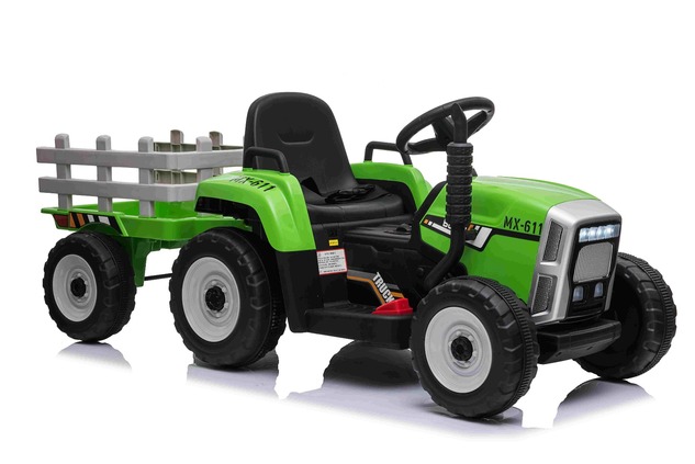 Electric Tractor WORKERS with trailer, green, Rear wheel drive, Lithium Battery, Plastic wheels, wid