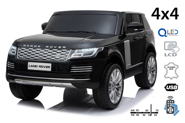 Electric Ride-On Range Rover, Black, Double Leather Seat, LCD Display with USB Input, 4x4 Drive, 2x