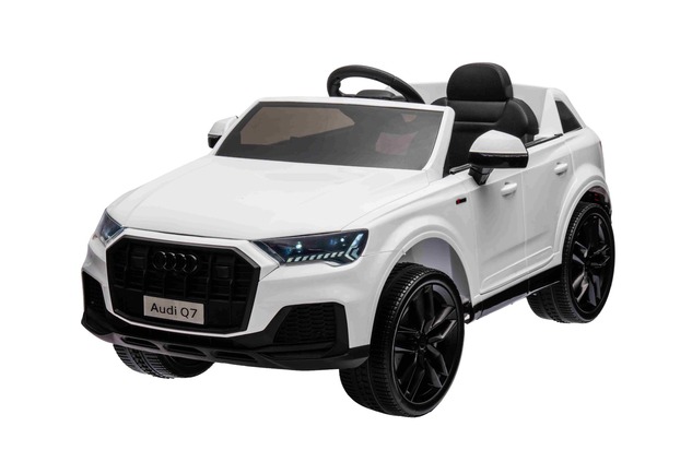 Auto elettrica per bambini Audi Q7 bianco, monoposto, sospensione indipendente, batteria 12V, teleco