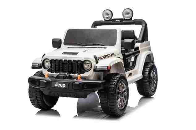 JEEP Wrangler elektrické autíčko pro děti, Bílá, Dvoumístné kožené sedadlo, Rádio s Bluetooth a USB vstupem, 4x4 | Beneo Motors