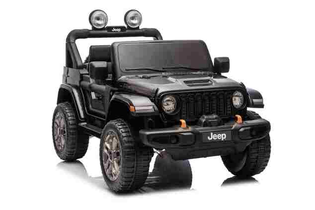 Jeep per bambini 4x4, Nero, sedile in ecopelle a due posti, radio con Bluetooth e ingresso USB