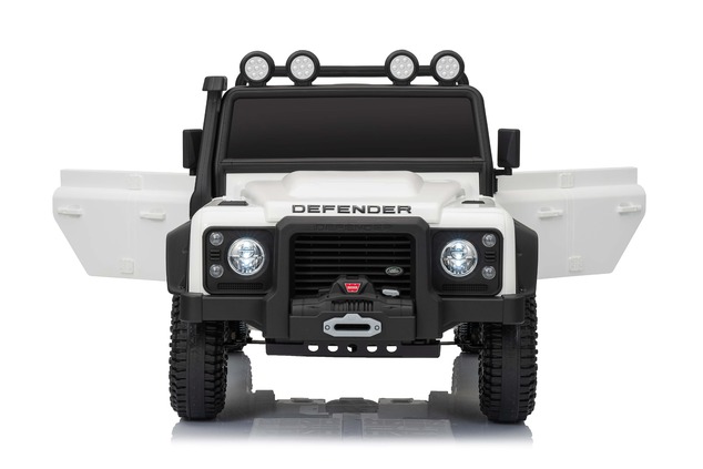 Electric Ride-on car Land Rover Defender 110 SVX 12V, white, 4X4 drive, LED lights, front and rear w