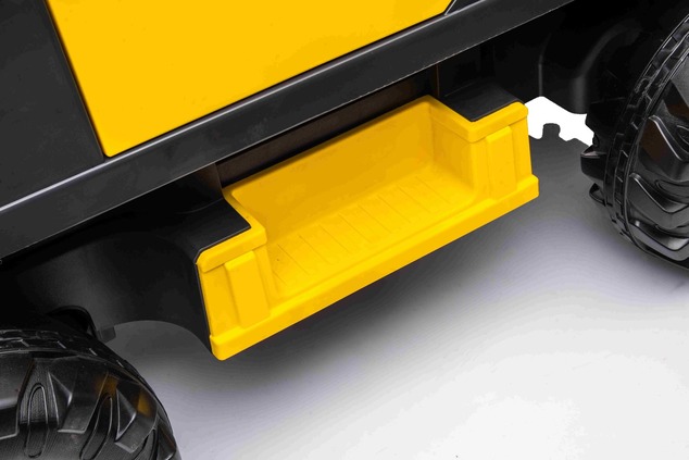 Electric ride-on car Volvo Excavator 12V with front digger ladle, Single seat, yellow, soft leathere