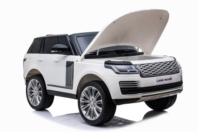 Electric Ride-On Range Rover, White, Double Leather Seat, LCD Display with USB Input, 4x4 Drive, 2x