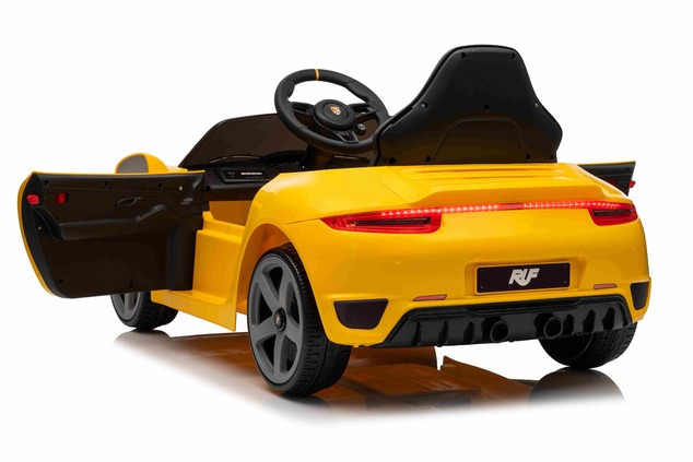 Electric Ride-on car RUF GT 12V, yellow, Opening doors, 2.4 GHz remote control, LED lights front and