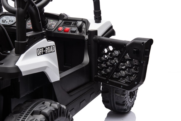 Electric ride-on car UTV Small 12V, white, Rear wheel drive, 12V battery, Plastic wheels, Wide doubl
