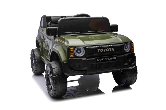 Electric ride-on car Toyota Landcruiser 12V, military green, wide single seat, 2.4 GHz remote contro
