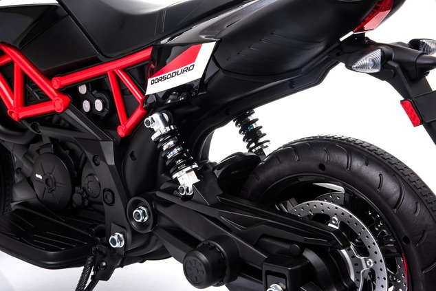 Moto électrique enfant APRILIA DORSODURO 900 sous licence, batterie 12V, roues EVA souples, 2 × 18 W