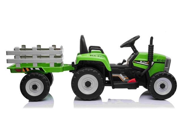 Electric Tractor WORKERS with trailer, green, Rear wheel drive, Lithium Battery, Plastic wheels, wid