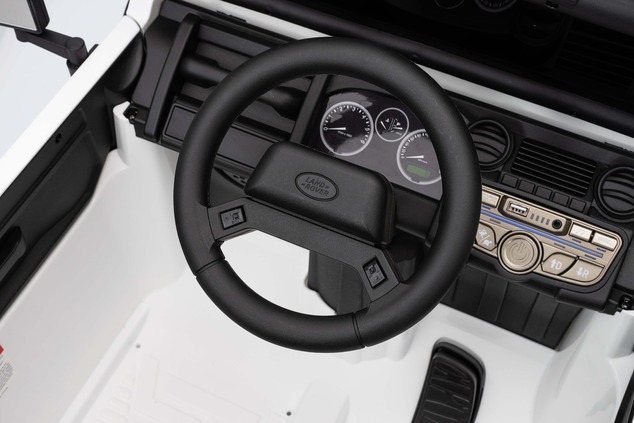 Electric Ride-on car Land Rover Defender 110 SVX 12V, white, 4X4 drive, LED lights, front and rear w