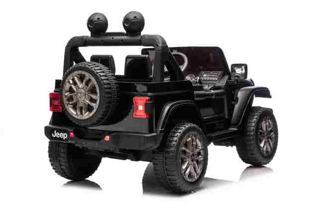 Jeep per bambini 4x4, Nero, sedile in ecopelle a due posti, radio con Bluetooth e ingresso USB