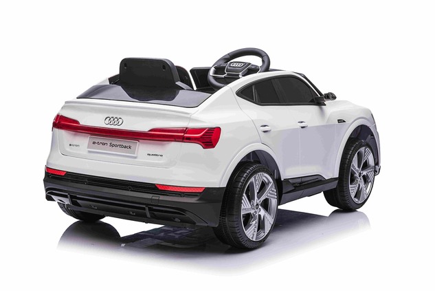 Electric Ride-on car Audi E-tron Sportback 12V, white, wide single seat with three-point seat belt, 